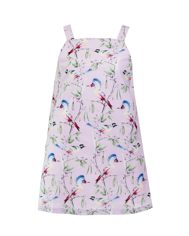 Front of a size 1X Bird Printed Mini Dress in Pink by Hilary MacMillan. | dia_product_style_image_id:283406